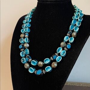 Vintage Japan Double Strand Turquoise Bead & Glass Necklace